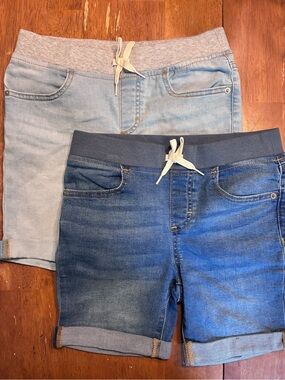 2 Pair of Girls' Pull-On Denim Shorts - Light & Dark Blue